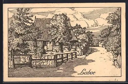 AK Laboe, Fachwerkhaus und Strasse