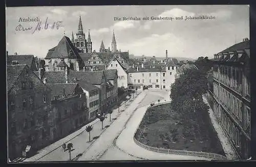 AK Ansbach, Reitbahn mit Gumbertus- und Johanniskirche
