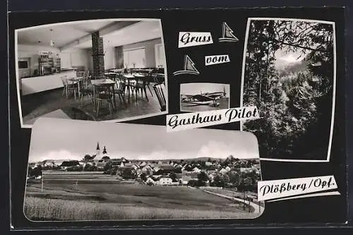AK Plössberg / Opf., Gasthaus Pilot und Ortsansicht, Flugzeug Junkers Ju 87 Stuka der Luftwaffe