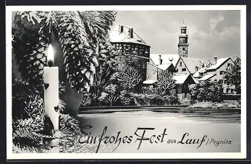 AK Lauf an der Pegnitz, Turm und Kirche im Winter