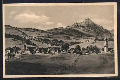 AK Petersthal / Allgäu, Ortsansicht mit Kirche