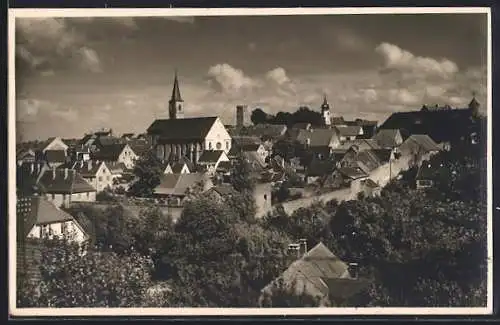 Foto-AK Aub / Ufr., Stadtansicht mit Kirche und Stadtmauer