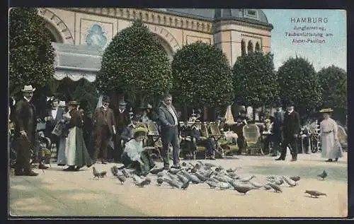 AK Hamburg-Neustadt, Taubenfütterung am Alster-Pavillon