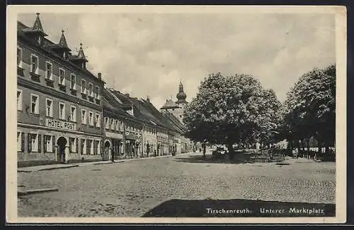 AK Tirschenreuth, Unterer Marktplatz, Hotel Post