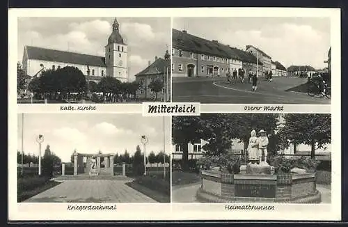 AK Mitterteich, Kirche, Markt, Kriegerdenkmal, Heimatbrunnen