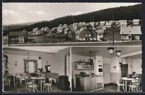 Foto-AK Hermannsreuth / Bärnau, Gasthaus Wettinger, Wohnsiedlung und Gastraumansichten