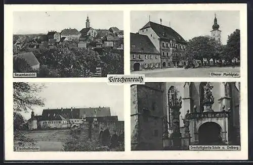 AK Tirschenreuth, Gesamtansicht und Dreifaltigkeits-Säule, Oberer Marktplatz