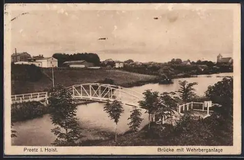 AK Preetz i. Holst., Brücke mit Wehrberganlage