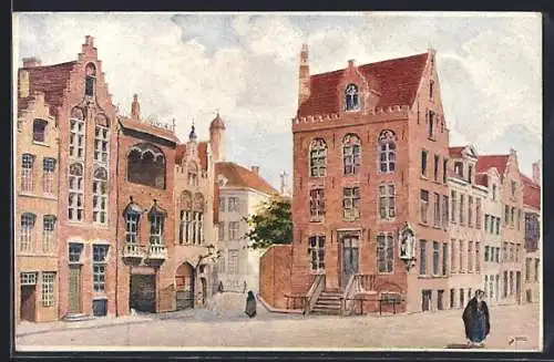 Künstler-AK Brugge, La Place van Eyck