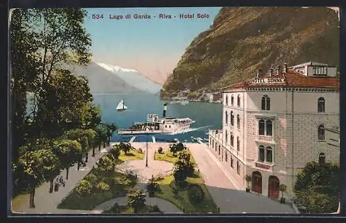 AK Riva / Lago di Garda, Hotel Sole, Dampfer auf dem See