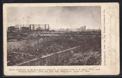 AK San Francisco, CA, Ruins of South Market Street District, April 18, 1906, Brandkatastrophe