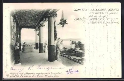 AK Corfou, Achillion, Vue du Péristyle