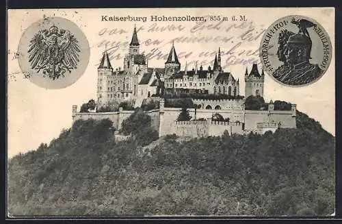 AK Hohenzollern, Kaiserburg Hohenzollern, Porträt Friedrich I. und Wilhelm II: