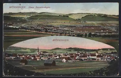 AK Münsingen, Neues Barackenlager auf dem Truppenübungsplatz, Ortsansicht