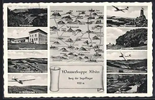 AK Gersfeld, Wasserkuppe, Segelflugschule, Fliegerdenkmal, Segelflieger