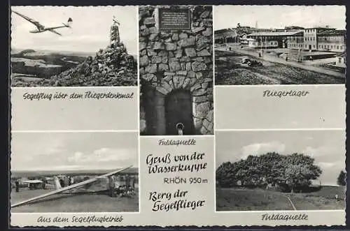 AK Gersfeld, Segelflugzeug über dem Fliegerdenkmal, Fliegerlager