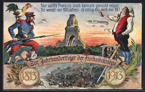 AK Deutscher Michel droht Franzosen, Nur sachte Francois, mich kannste gar nicht reizen...