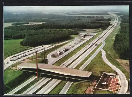 AK Autobahn Hansa Linie, Brückenrasthaus Dammer Berge