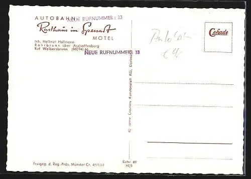 AK Rohrbrunn, Autobahn-Rasthaus im Spessart, Motel, Luftbild