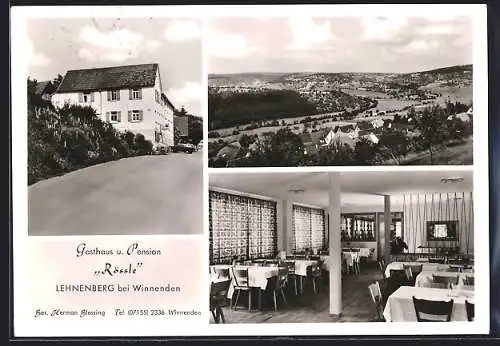 AK Lehnenberg bei Winnenden, Gasthaus und Pension Rössle und Ortsansicht von oben