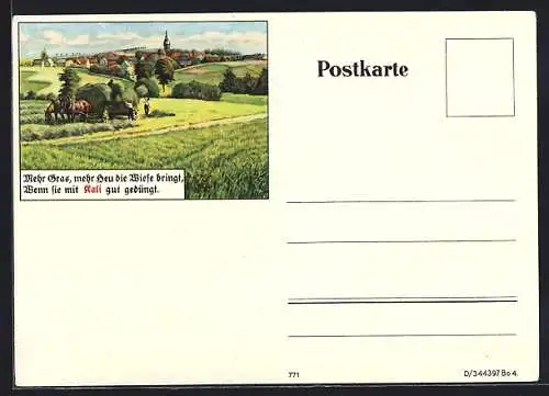 AK Reklame für Kali-Dünger, Heuwagen auf dem Felde