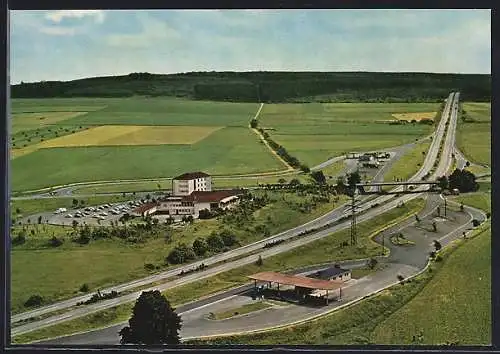 AK Autobahn Rasthaus und Hotel Kassel, Pächter Herbert Henkel, Ansicht aus der Vogelperspektive