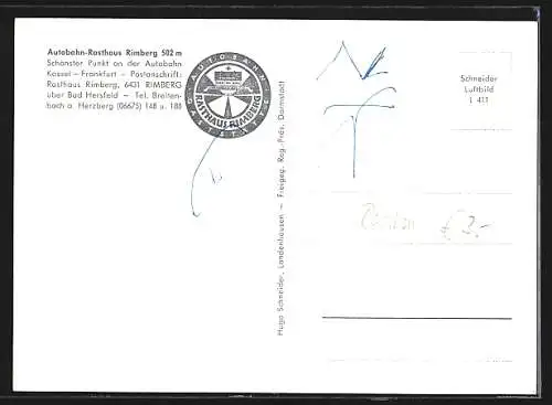 AK Rimberg über Bad Hersfeld, Autobahn-Raststätte Rimberg an der Strecke Kassel - Frankurt
