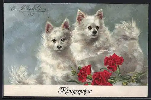 Künstler-AK Königsspitzer, Hunde und Rosen