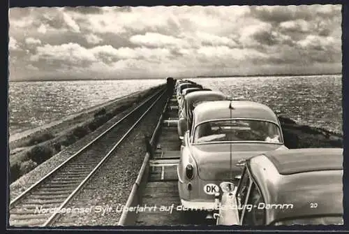 AK Sylt, Überfahrt auf dem Hindenburg-Damm, Auto-Zug