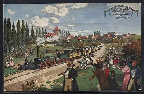 AK Fürth, Erste Eisenbahn Deutschlands 1835, Ludwigsbahn, Reiter zu Pferde