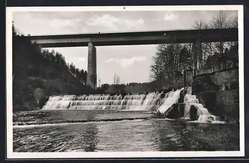 AK Wasserfall unter der Mangfallbrücke der Reichsautobahn