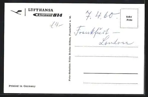 AK Passagier-Flugzeug Viscount 814 der Lufthansa