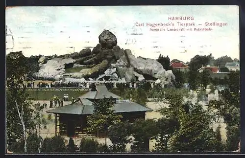 AK Hamburg-Stellingen, Carl Hagenbeck`s Tierpark, Rutschbahn in der nordischen Landschaft