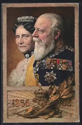 AK Goldene Hochzeit 1906, Porträts Grossherzog Friedrich von Baden mit seiner Gemahlin