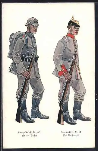 AK Grenadier-Regiment Nr. 11, Füsilier-Regiment Nr. 80, Soldaten mit Pickelhaube und Gewehr