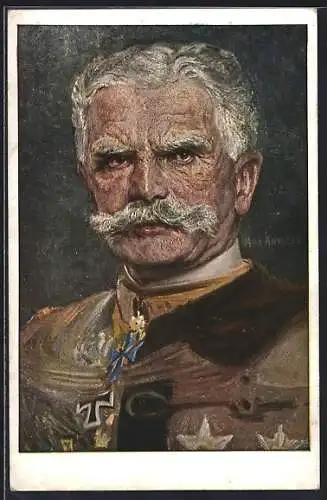 Künstler-AK Portrait von General von Mackensen in Uniform mit Eisernen Kreuz und Orden