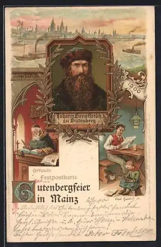 AK Mainz, 500. Gutenbergfeier, 1400-1900, Johann Gensfleisch zu Gutenberg