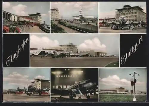 AK Flughafen Stuttgart, Flugzeuge auf ihren Parkpositionen, Terminal, Tower