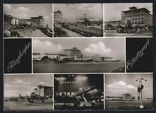 AK Flughafen Stuttgart, Flugzeuge auf ihren Parkpositionen, Terminal, Tower