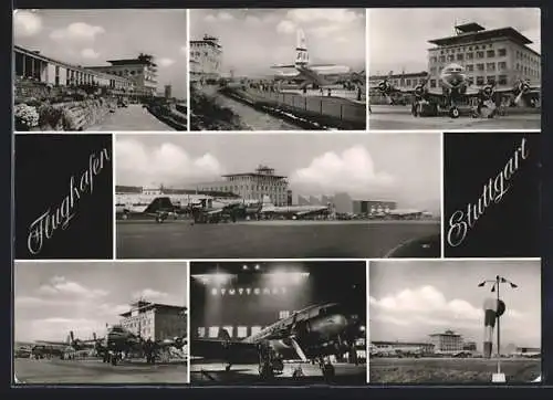AK Flughafen Stuttgart, Flugzeuge auf ihren Parkpositionen, Terminal, Tower
