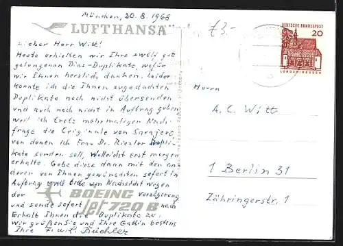 AK Boeing Jet 720B der Lufthansa über den Wolken