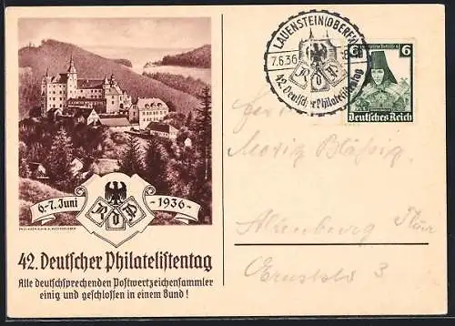AK Lauenstein, 42. Deutscher Philatelistentag 1936, Burg Lauenstein
