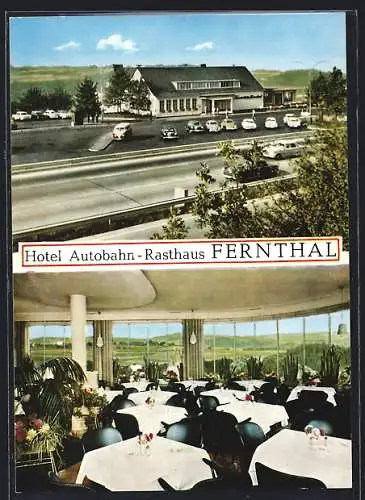 AK Hotel Autobahn-Rasthaus Fernthal mit Innenansicht