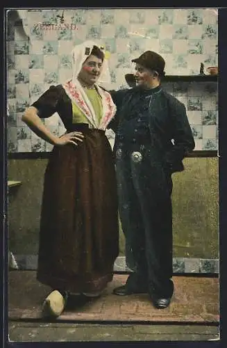 AK Zeeland, Niederländisches Paar in Holzschuhen