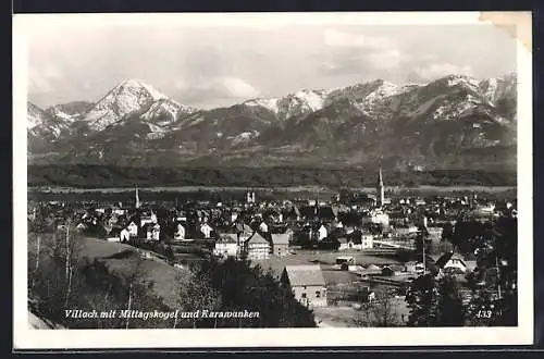 AK Villach, Ortsansicht mit Mittagskogel u. Karawanken