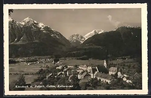 AK Kötschach, Ortsansicht mit Polinik, Cellon u. Kellerwand aus der Vogelschau