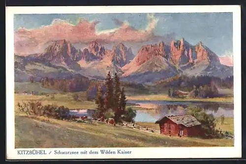 Künstler-AK Edward Harrison Compton: Kitzbühel, Schwarzsee mit Wildem Kaiser