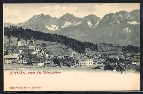AK Kitzbühel, Ortsansicht mit Blick zum Kaisergebirge