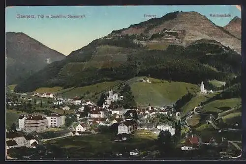 AK Eisenerz /Steiermark, Ortsansicht mit Erzberg u. Reichenstein