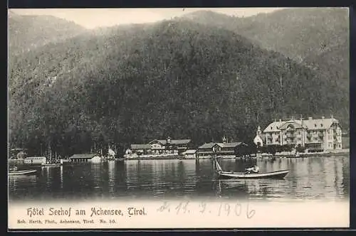 AK Achenkirch, Hotel Seehof am Achensee, Panorama vom Wasser aus